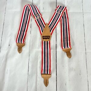 Vintage Levi’s Thick Striped Red White and Blue Leather Suspenders Unisex